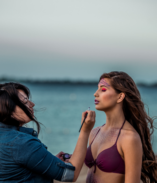 Indigenous makeup artist model mermaid photo shoot