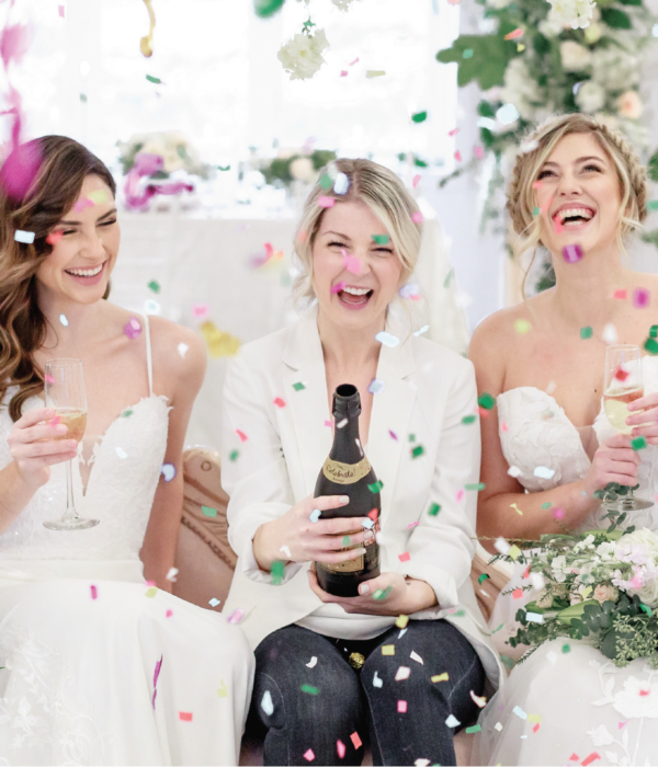 women confetti champagne wedding planner